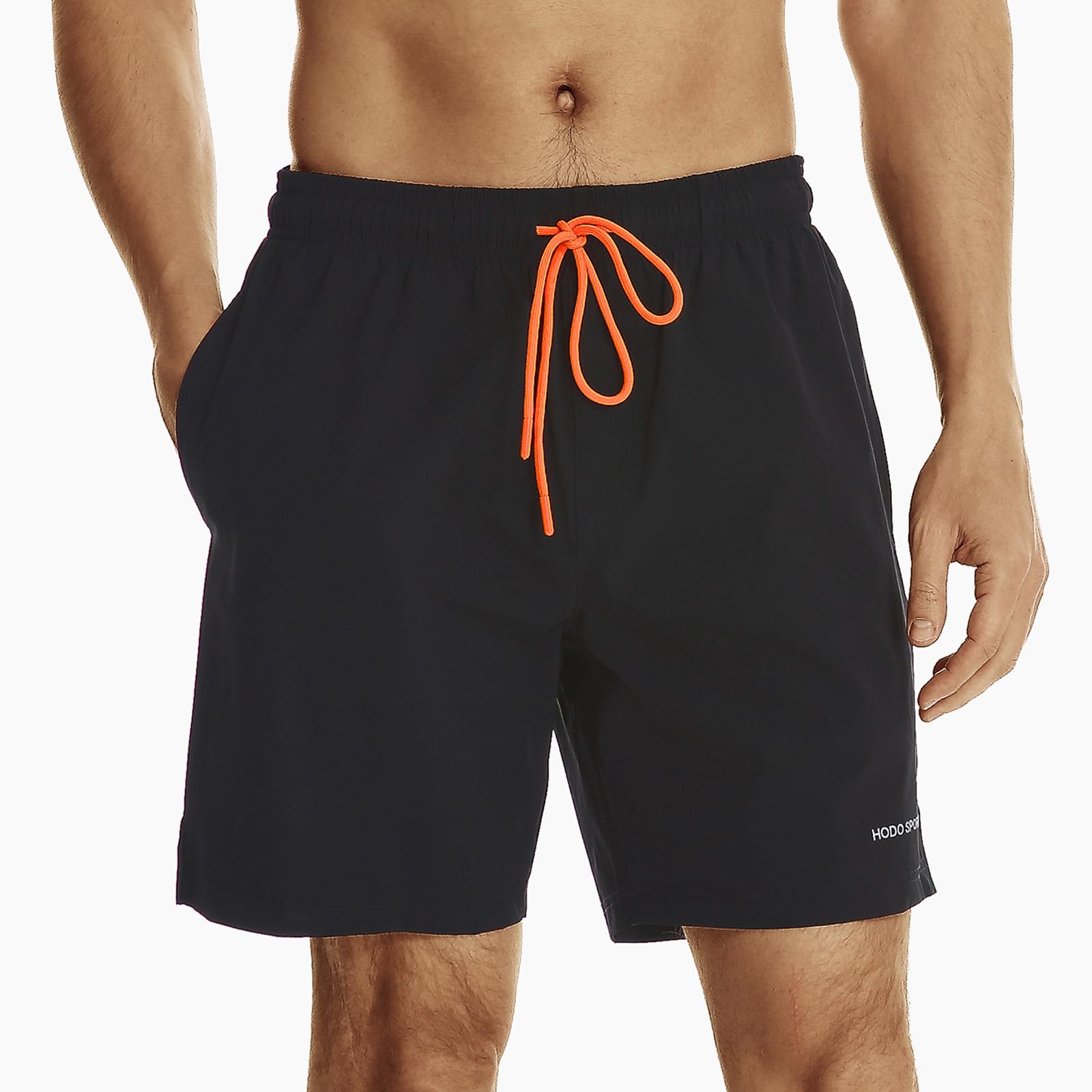 HODOSPORTS Mens Swim Trunks 7" Quick-Dry Swim Shorts with Mesh Lining and Pockets (Black,L)