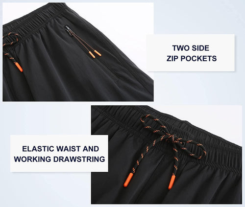 HODOSPORTS Mens No Liner Swim Trunks Quick Dry 9 Inch with Zipper Pockets Bathing Suits for Men Lineless Swim Shorts Black L