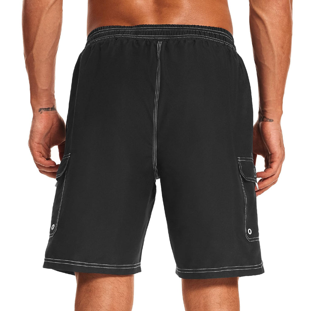 HODOSPORTS Mens Swim Trunks with Compression Liner 9 inch Bathing Suit Quick-Dry Swim Shorts Cargo Pockets S-4XL Black L