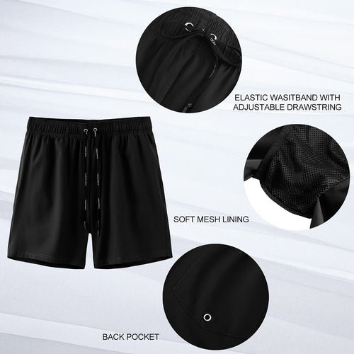 HOdo Mens Swim Trunks with Mesh Liner 9" Quick Dry Swim Shorts Bathing Suits for Men Swimwear Board Shorts wiht Pockets Black L