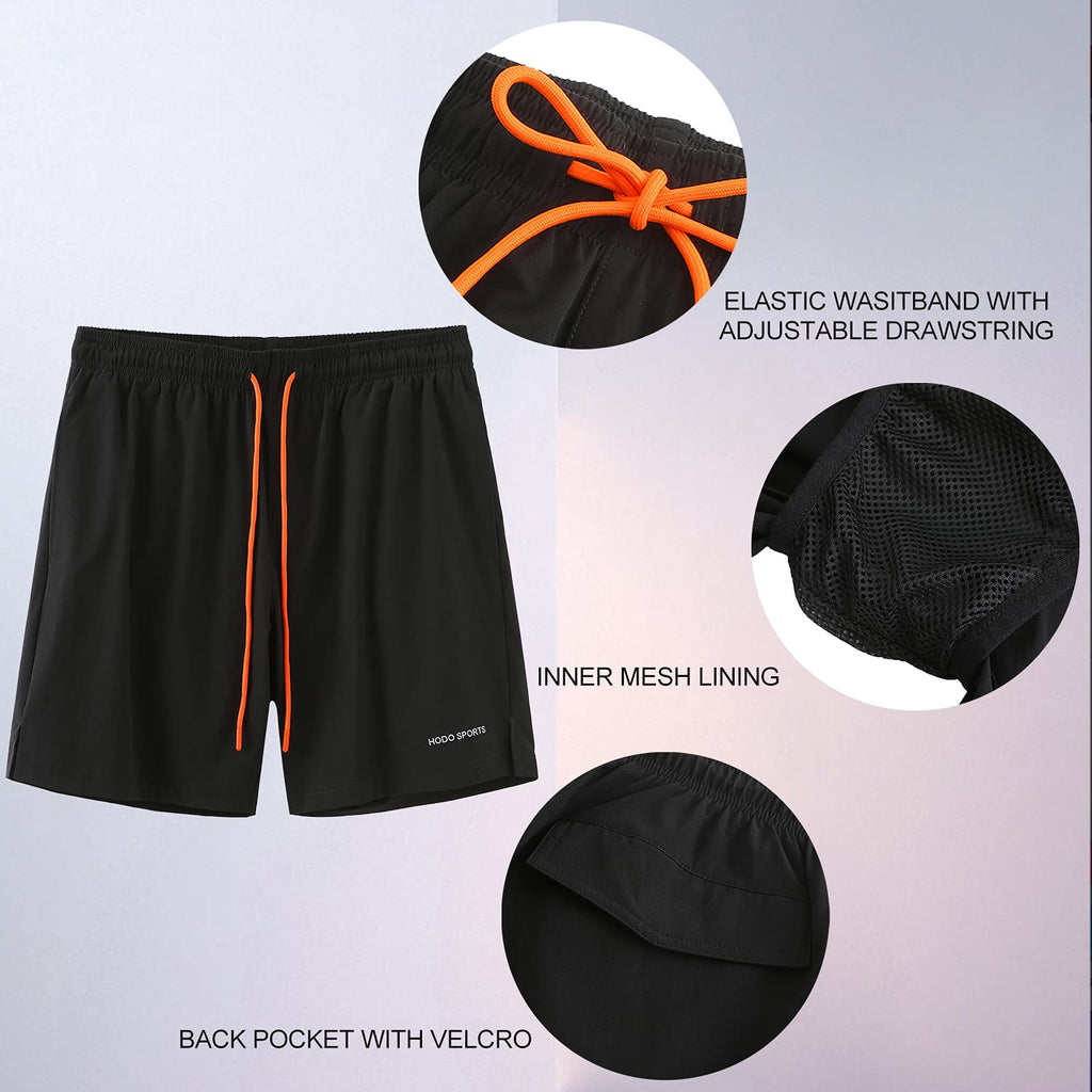 HODOSPORTS Mens Swim Trunks 7" Quick-Dry Swim Shorts with Mesh Lining and Pockets (Black,L)