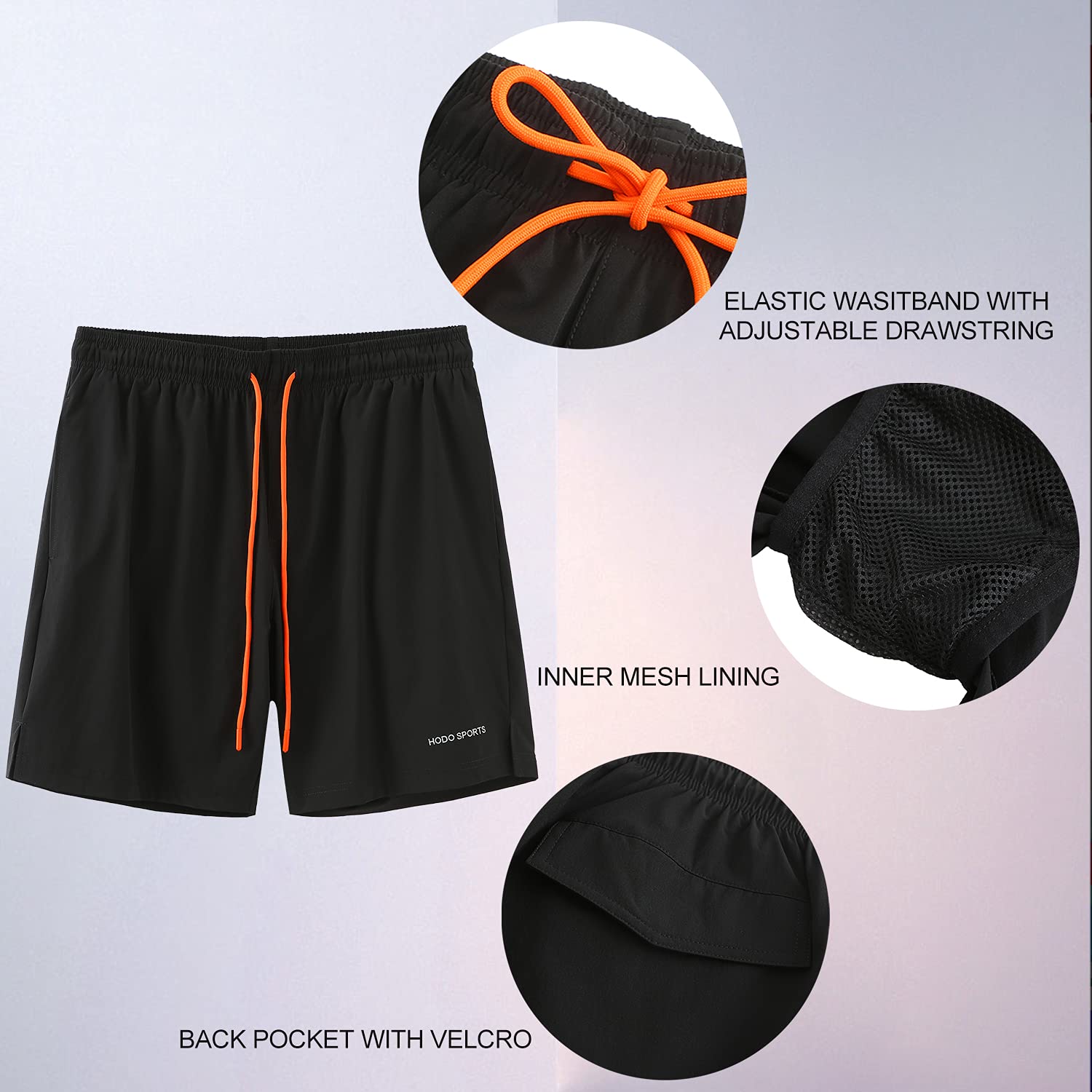 HODOSPORTS Mens Swim Trunks 7" Quick-Dry Swim Shorts with Mesh Lining and Pockets (Black,L)